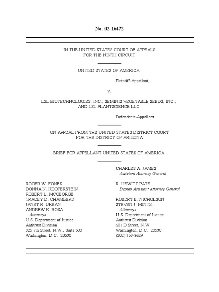 US Department of Justice Antitrust Case Brief 00739200243 PDF