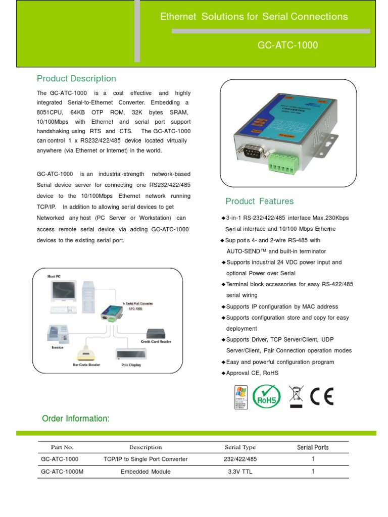 Ethernet Solutions For Serial Connections: Product Description | PDF