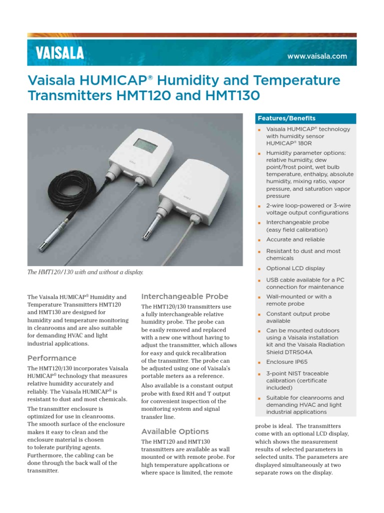 Vaisala HUMICAP® Humidity and Temperature Transmitters HMT120 and ...