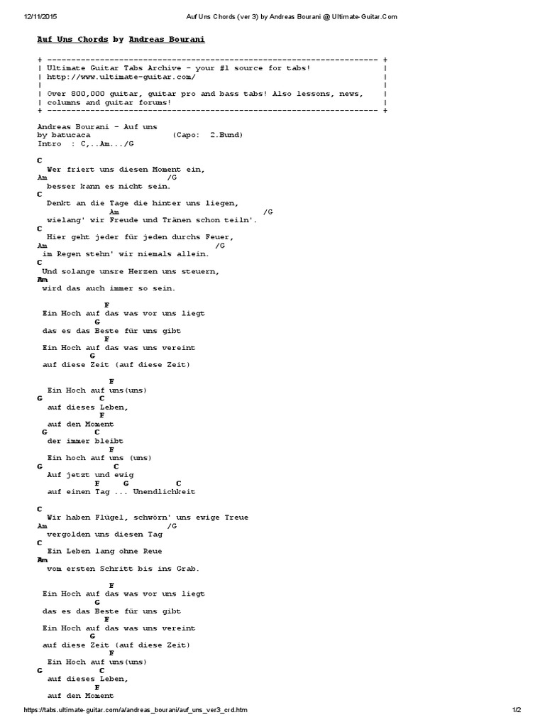 Auf Uns Chords (Ver 3) by