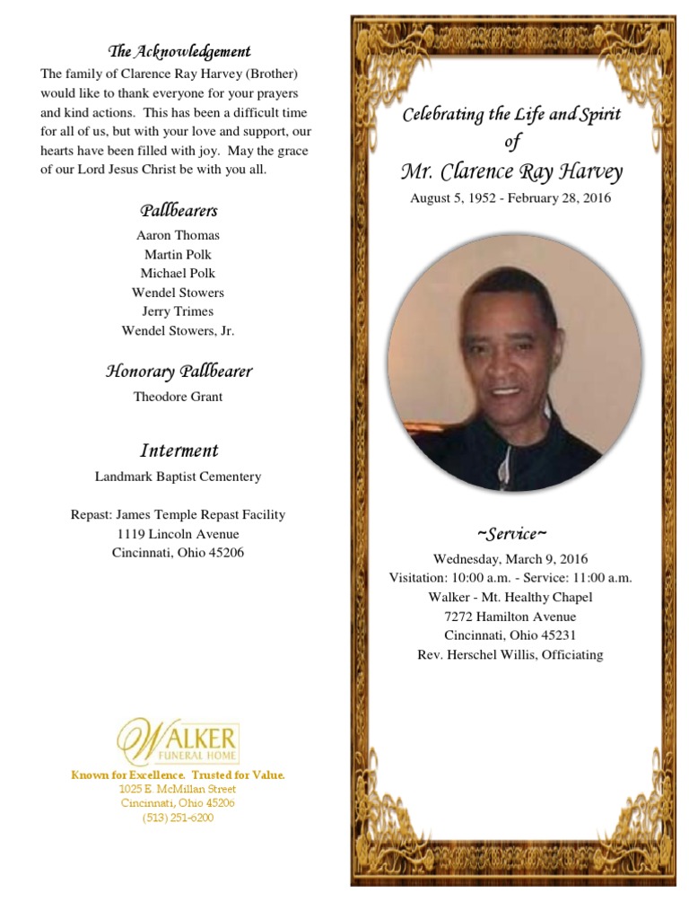 Clarence Harvey Funeral Program | PDF | Religious Behaviour And ...