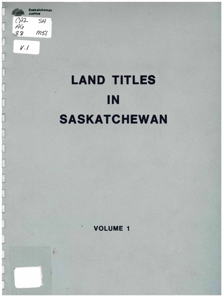 Land Titles IN Saskatchewan