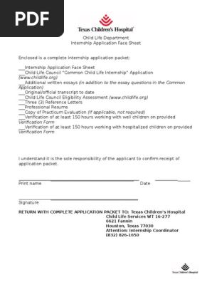 Child Life Internship Application 012016