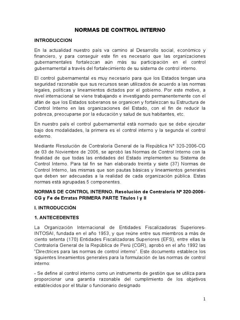 Trabajo Normas de Control Interno Titulo I y II | PDF | Calidad ...