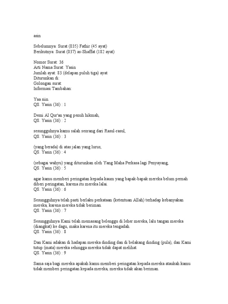 Surat Yasin Serta Artinya