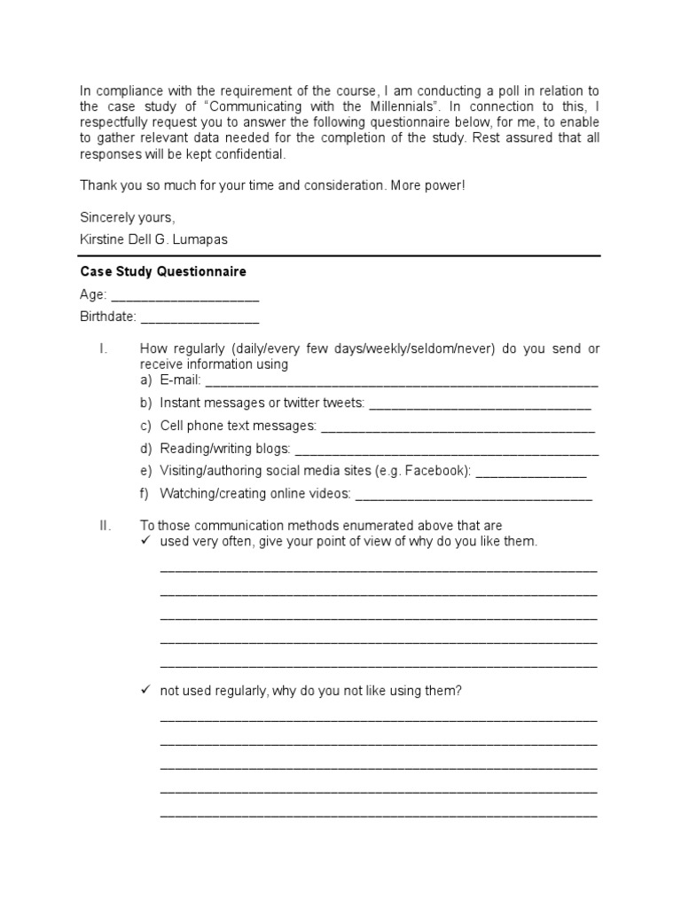 Case Study Questionnaire for Millennials | PDF | Computers