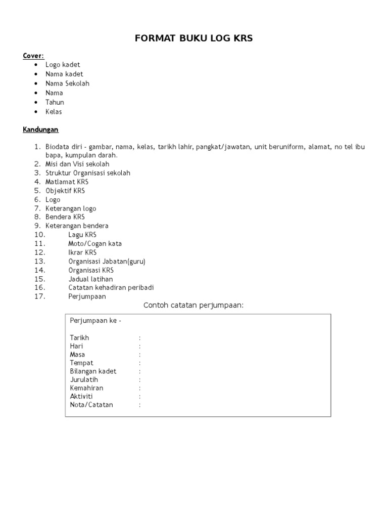 Format Buku Log Krs Pdf