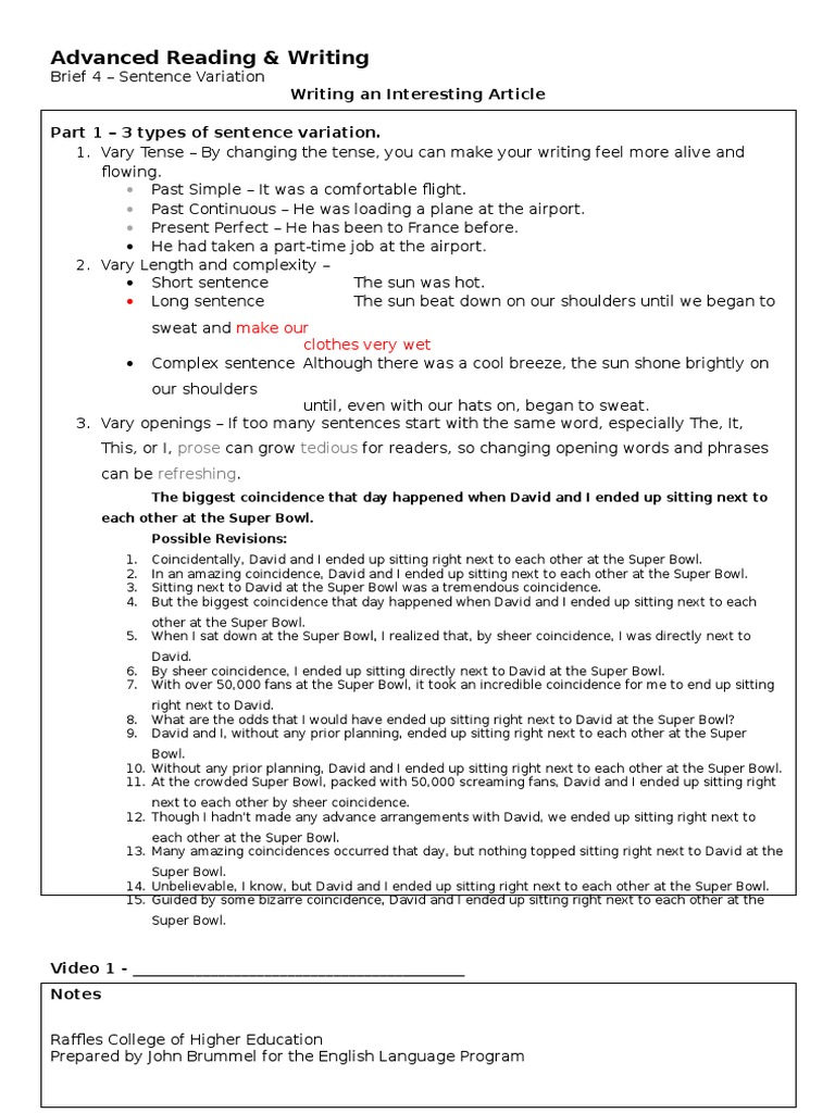 Mastering Sentence Variation Techniques | PDF | Sentence (Linguistics ...