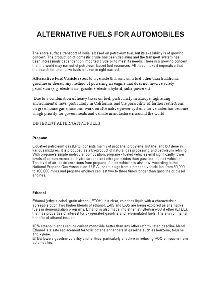 Alternative Fuels For Automobiles PDF Liquefied Petroleum Gas Propane