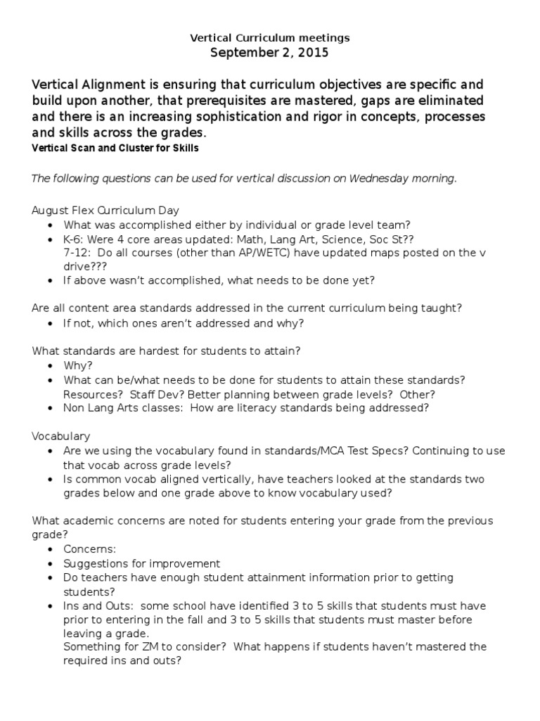 vertical curriculum meetings 1 Curriculum Education Theory
