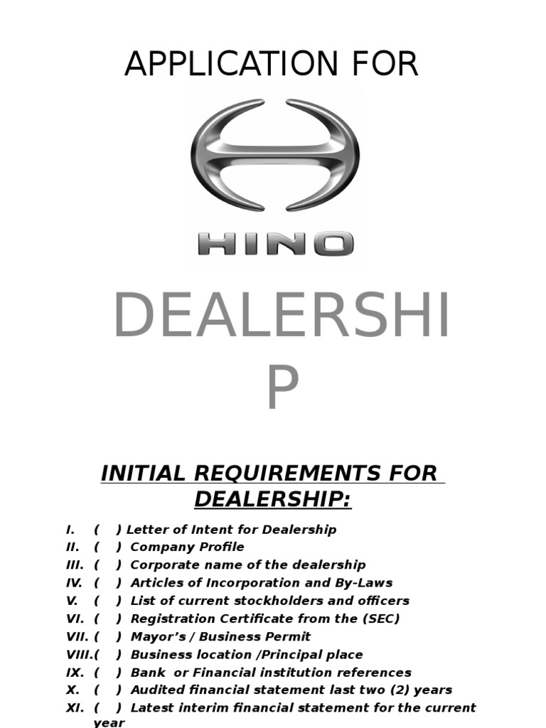 Dealership Requirement PDF Business Business (General)