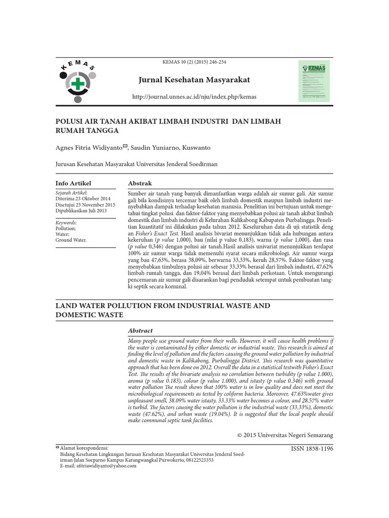 Journal Air Tanah DGN Limbah Industri JOURNAL KESMAS | PDF | Sains ...