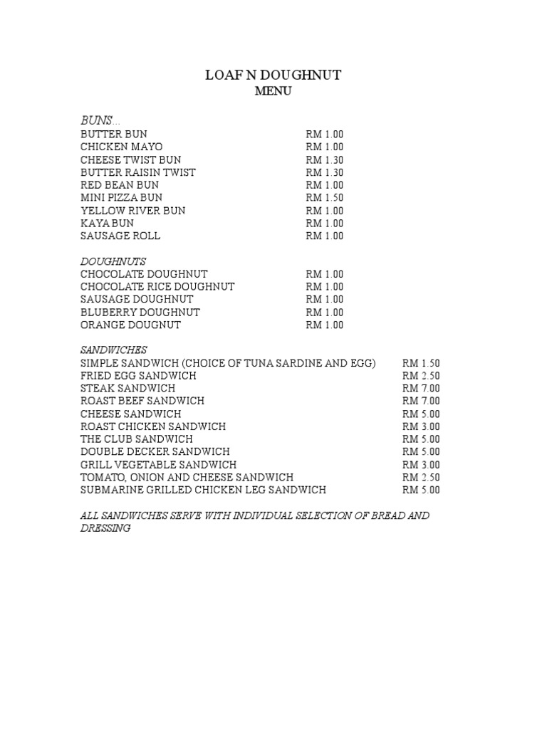 Loaf N Doughnut Menu Highlights | PDF | Cooking, Food & Wine | Wellness