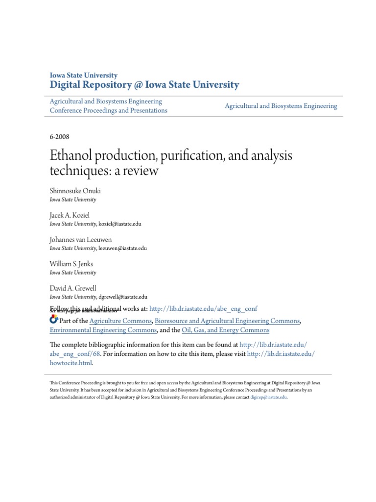 Ethanol Production Purification and Analysis Techniques - A Revi | PDF ...