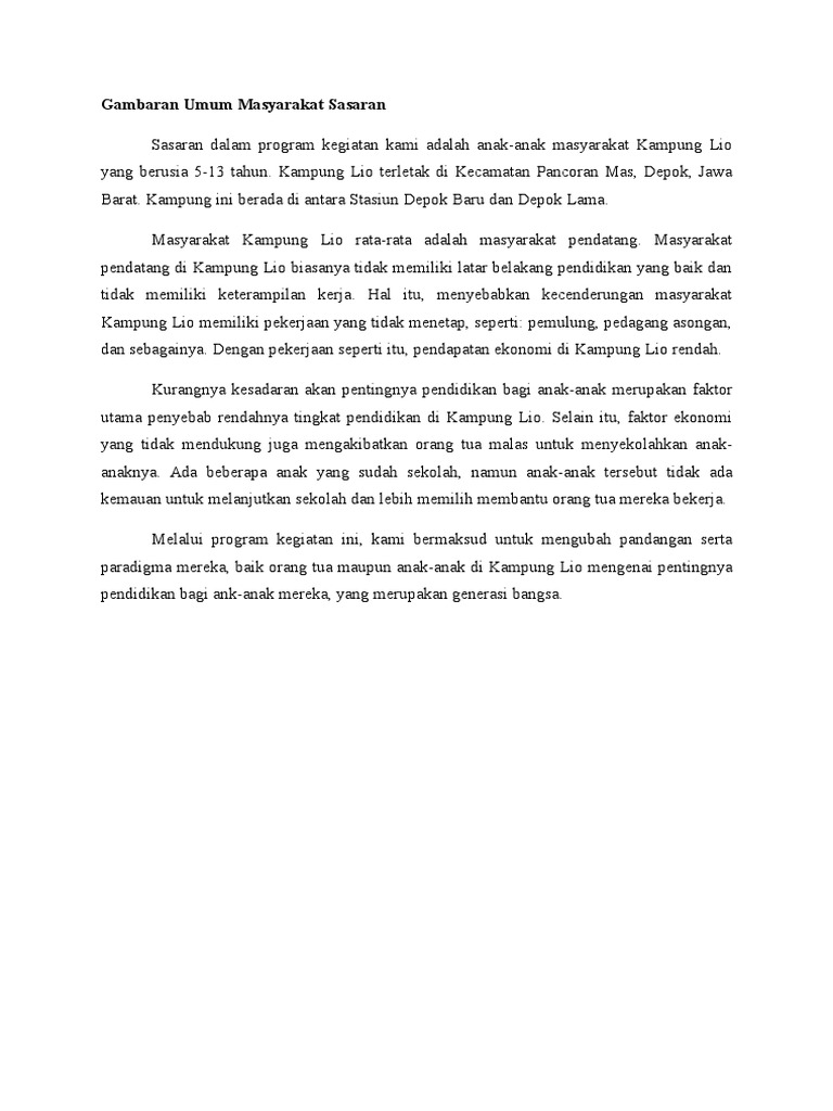 Gambaran Umum Masyarakat Sasaran | PDF