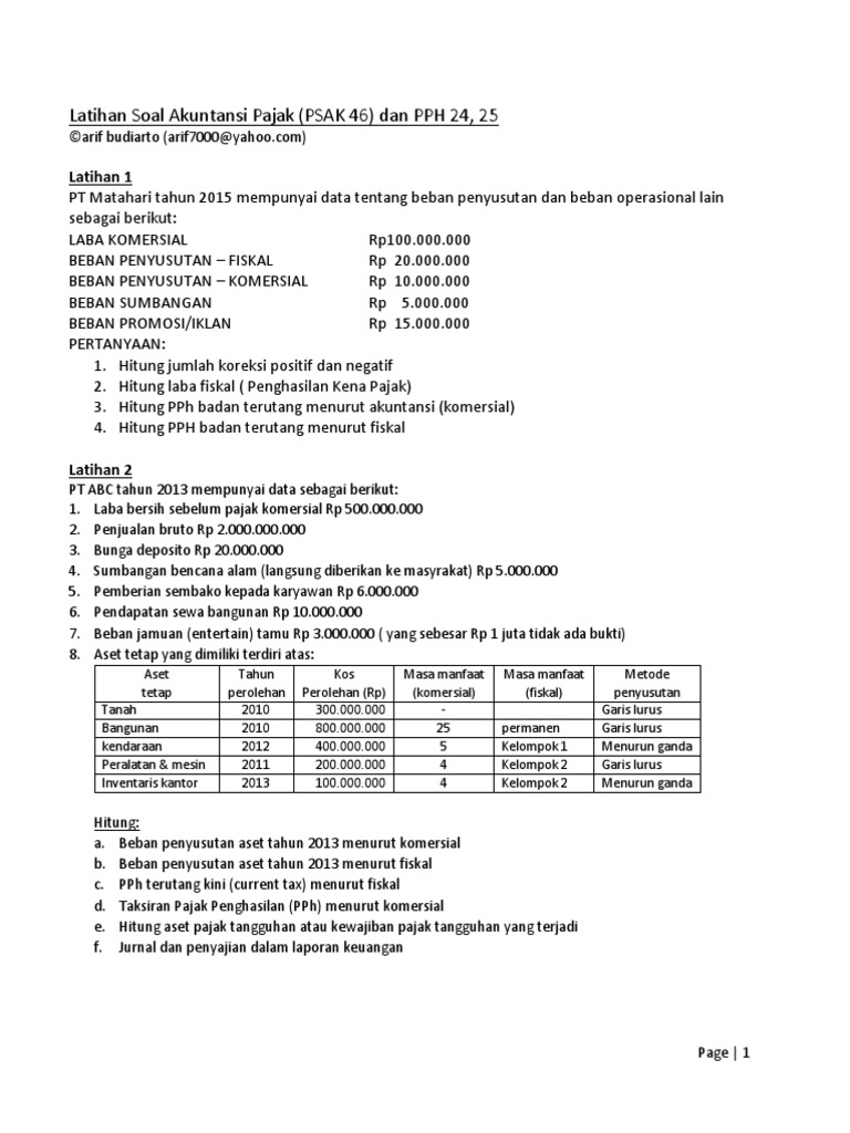 Latihan Akuntansi Pajak Psak 46 Jan 2015