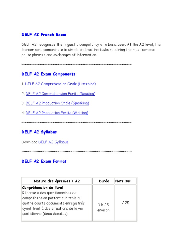 Examen DELF A2 : Guide et Format | PDF | Évolution de carrière | Études ...