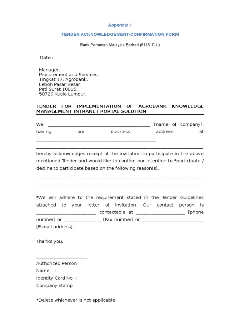 Agobank Intranet Portal Tender Form | PDF