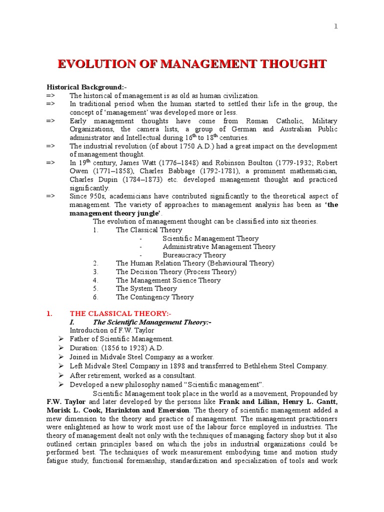 evolution of management thought assignment pdf