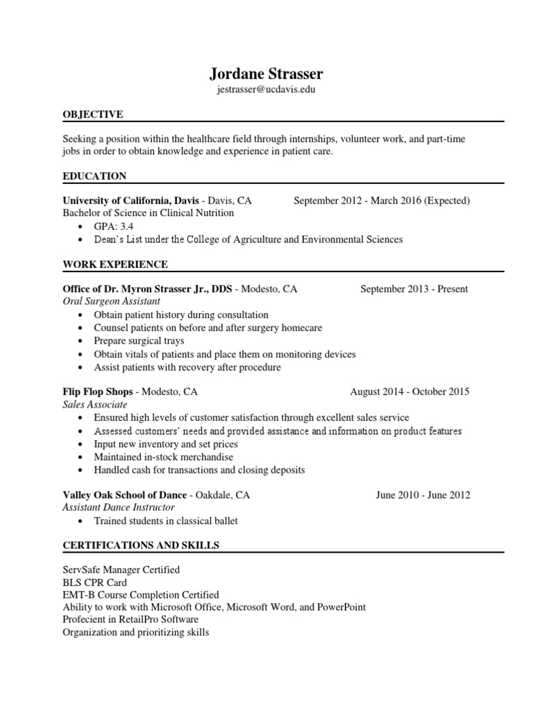 Healthcare Internship Resume: Jordane Strasser | PDF | Career & Growth