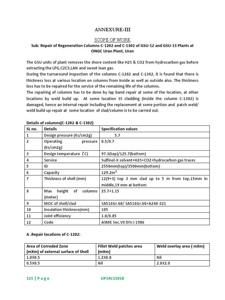 Welding Repair Scope for Regeneration Columns | PDF | Welding ...