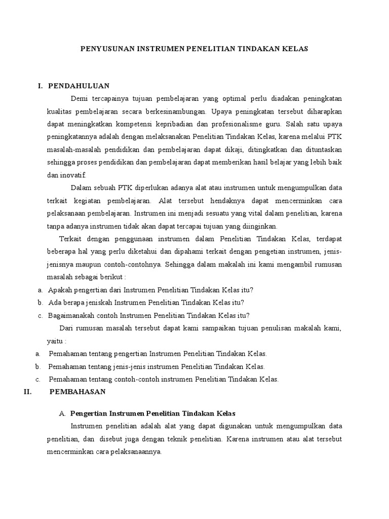 Instrumen Penelitian Tindakan Kelas Docx