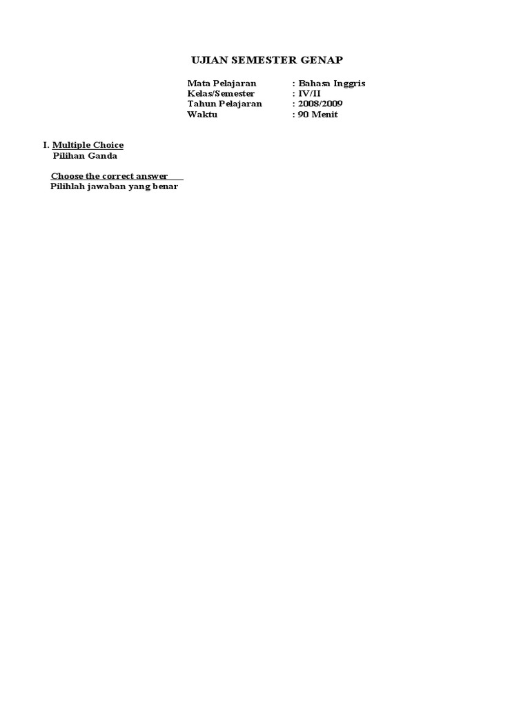 bahasa soal jawaban inggris ujian Ujian Soal Bahasa Inggris