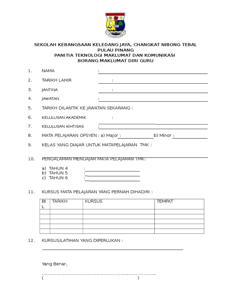 Borang Maklumat Guru Panitia  PDF