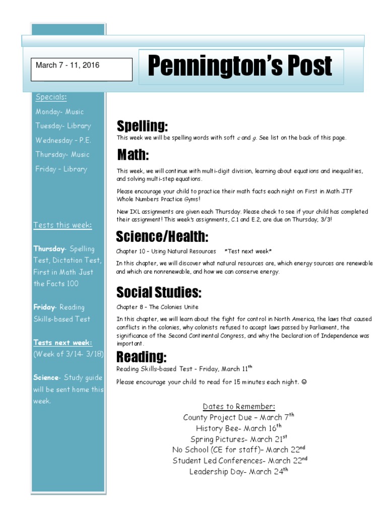 Newsletter Template 2015-16 Autosaved | PDF | Language Arts ...
