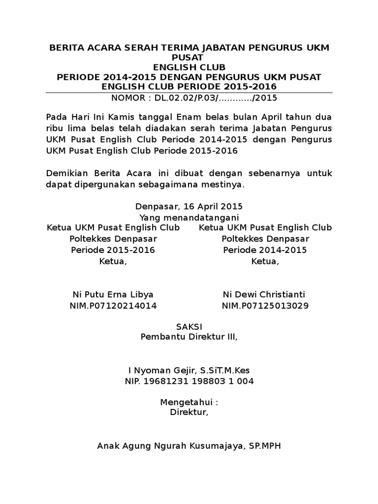 Berita Acara Ukm Pusat