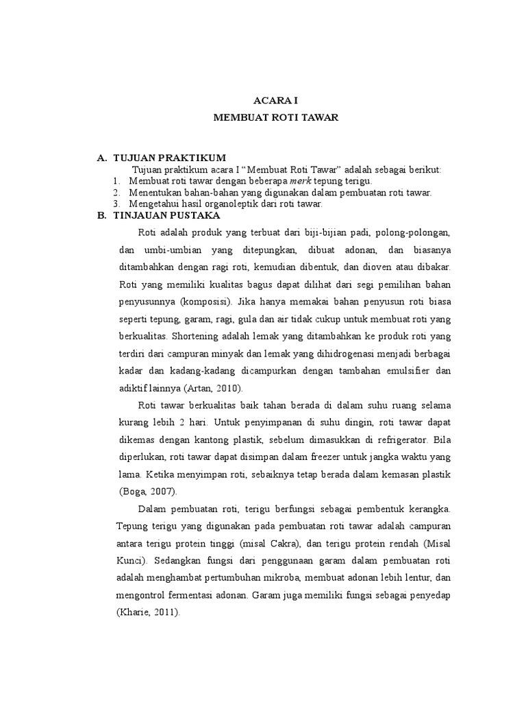 Laporan Praktikum Pembuatan Roti Tawar | PDF