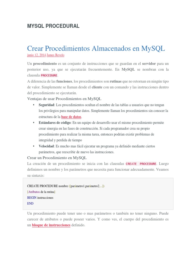 Mysql Procedural SQL - Puro | PDF | SQL | Gestión de tecnología de la ...