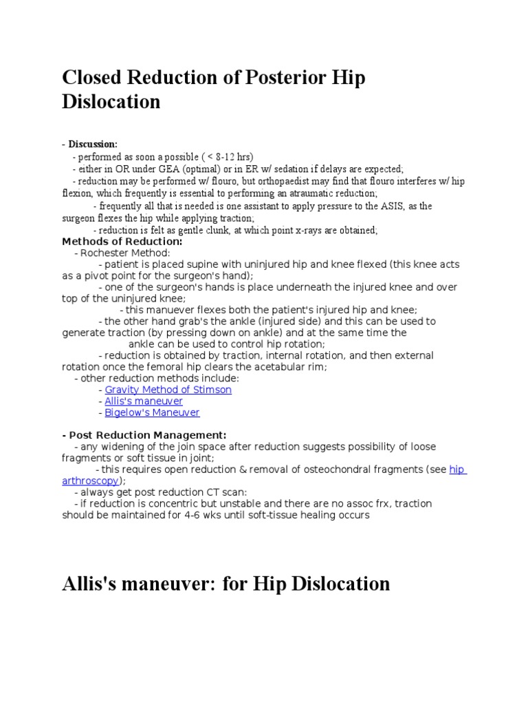 Posterior Hip Dislocation Reduction Techniques | PDF | Anatomical Terms ...