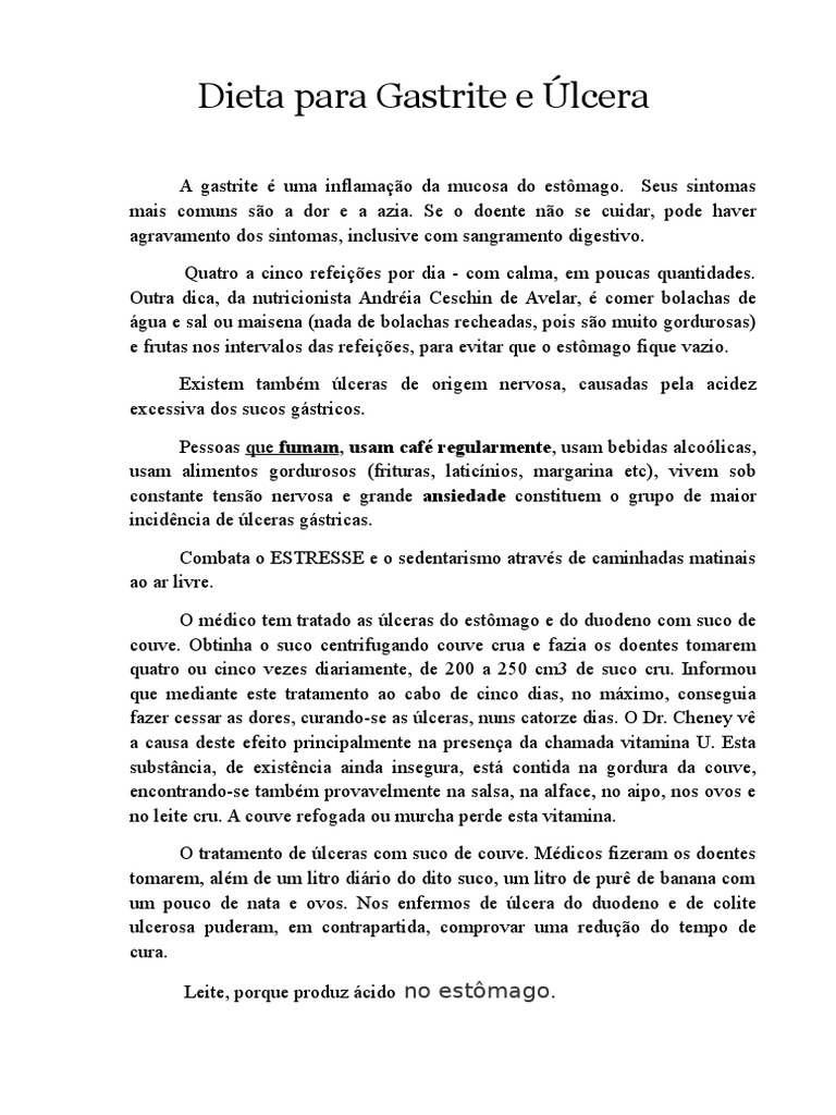Dieta para Gastrite e Úlcera | PDF | Alimentos | Bem-estar