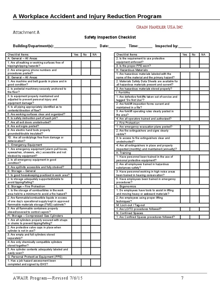 Safety Inspection Checklist Overview | PDF | Personal Protective ...