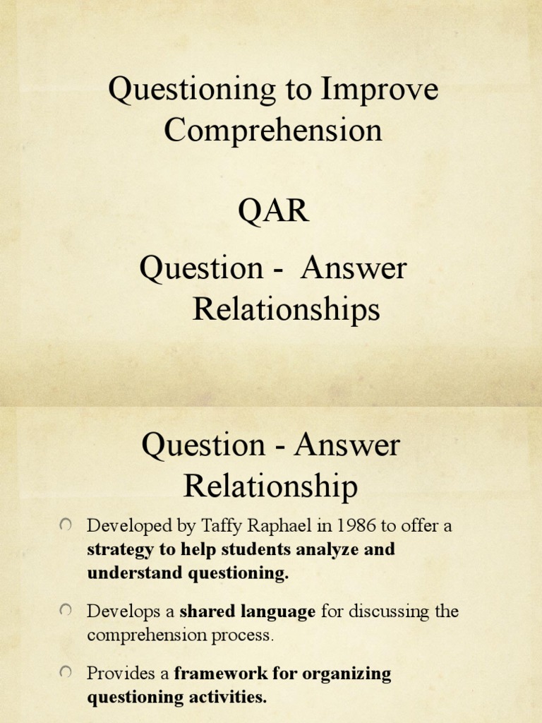 Understanding QAR for Comprehension | PDF | Reading Comprehension ...