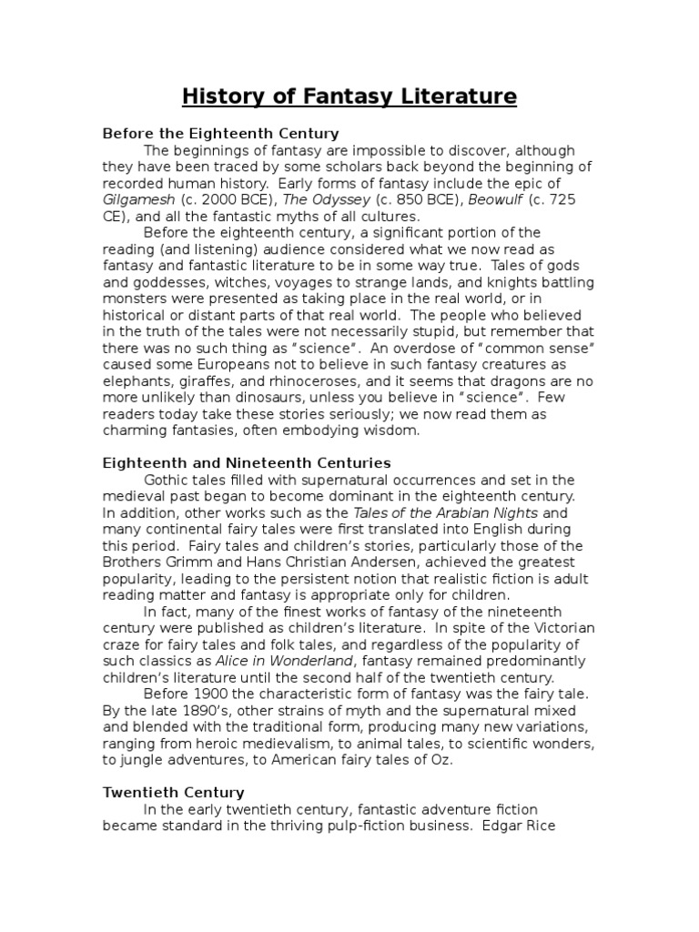 History of Fantasy Literature Overview | PDF | Fantasy