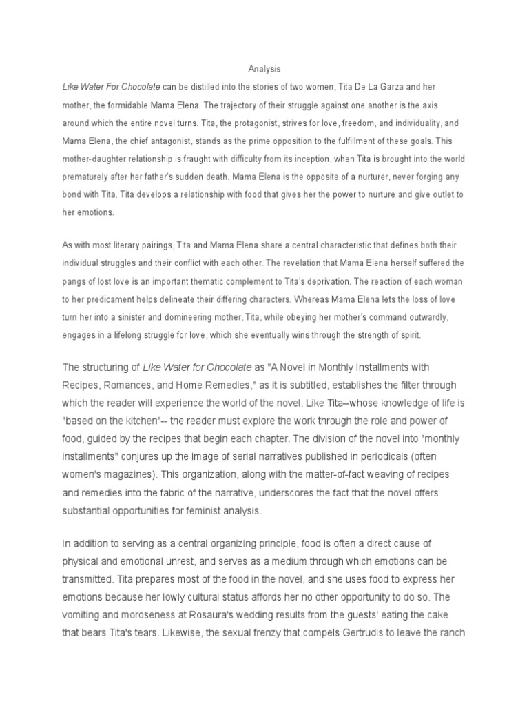 Like Water For Chocolate Analysis Tita and Mama Elena's Struggle PDF