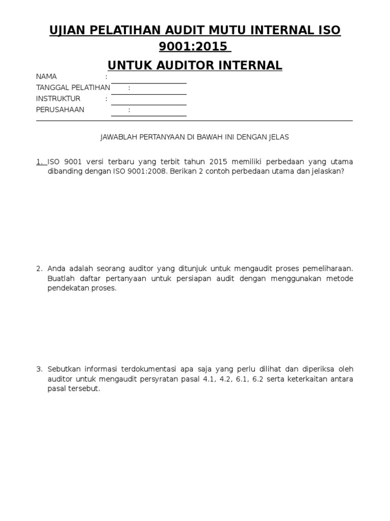 Contoh Soal Dan Jawaban Iso 9001 2015  Dikte ID