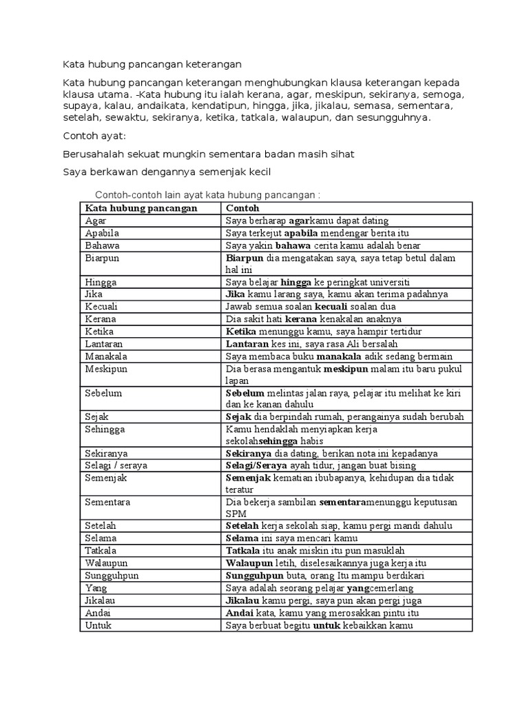 Kata Hubung Pancangan Keterangan Pdf