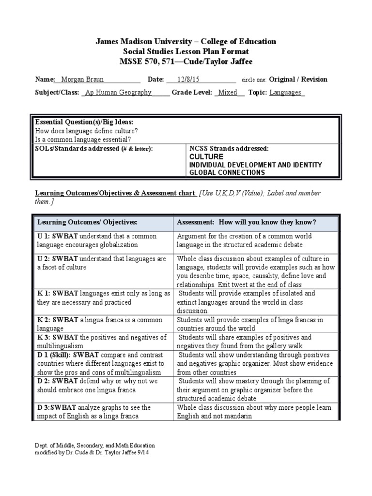 Lesson Plan Languages | PDF | Multilingualism | English Language