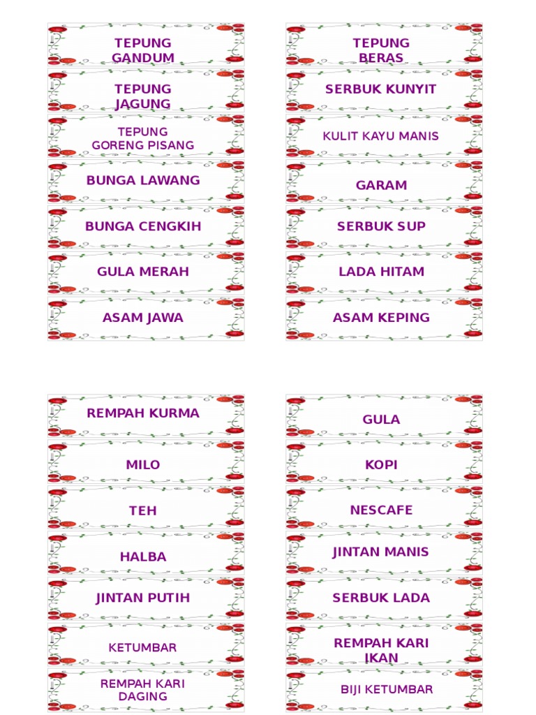 Label Barang Dapur Pdf