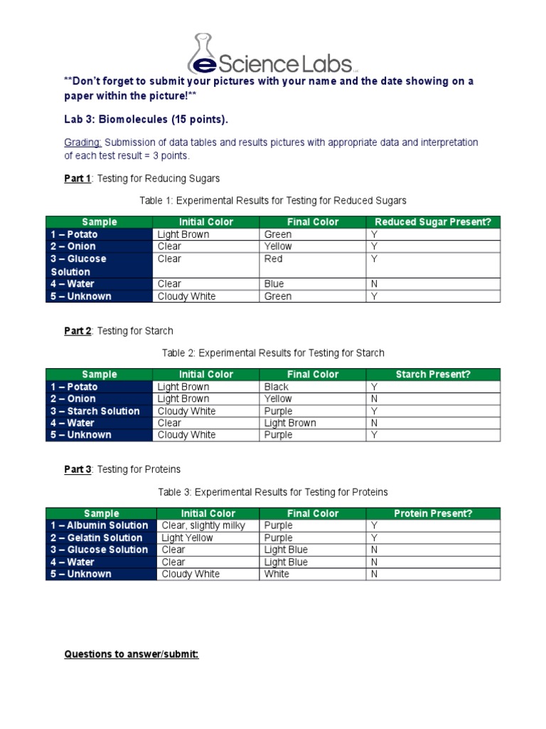 Biomolecules Testing Lab Report | PDF | Carbohydrates | Starch