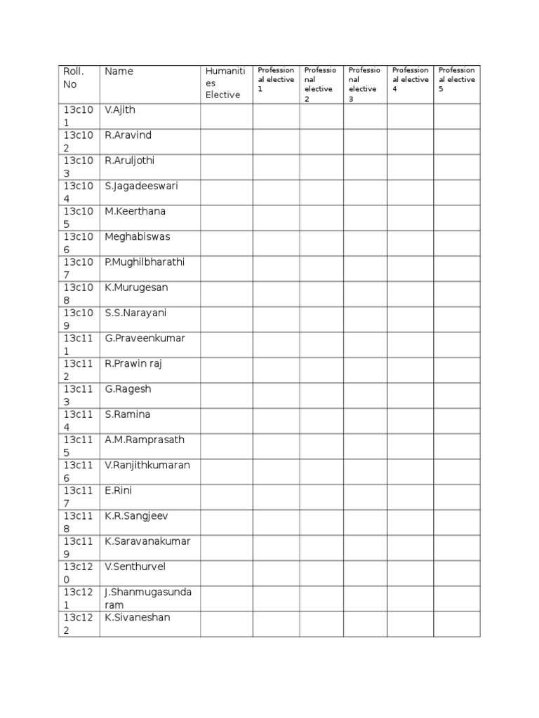 Student Elective Course Enrollment List | PDF
