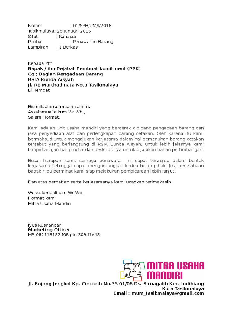 Contoh Surat Penawaran Harga Pdf