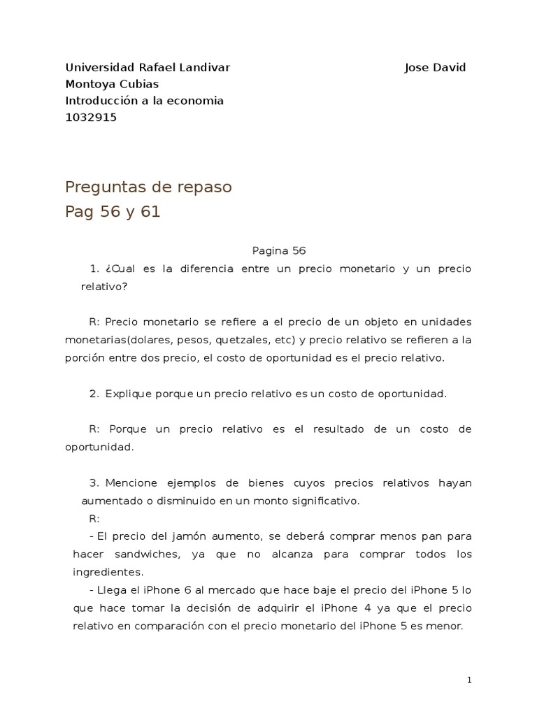 Precio Relativo y Demanda en Economía | PDF | Precios | Costo de ...