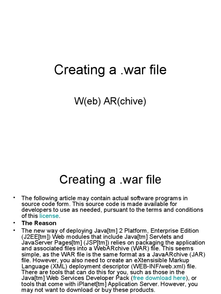 Creating A .War File W (Eb) AR (Chive) PDF Java Server Pages Java Servlet