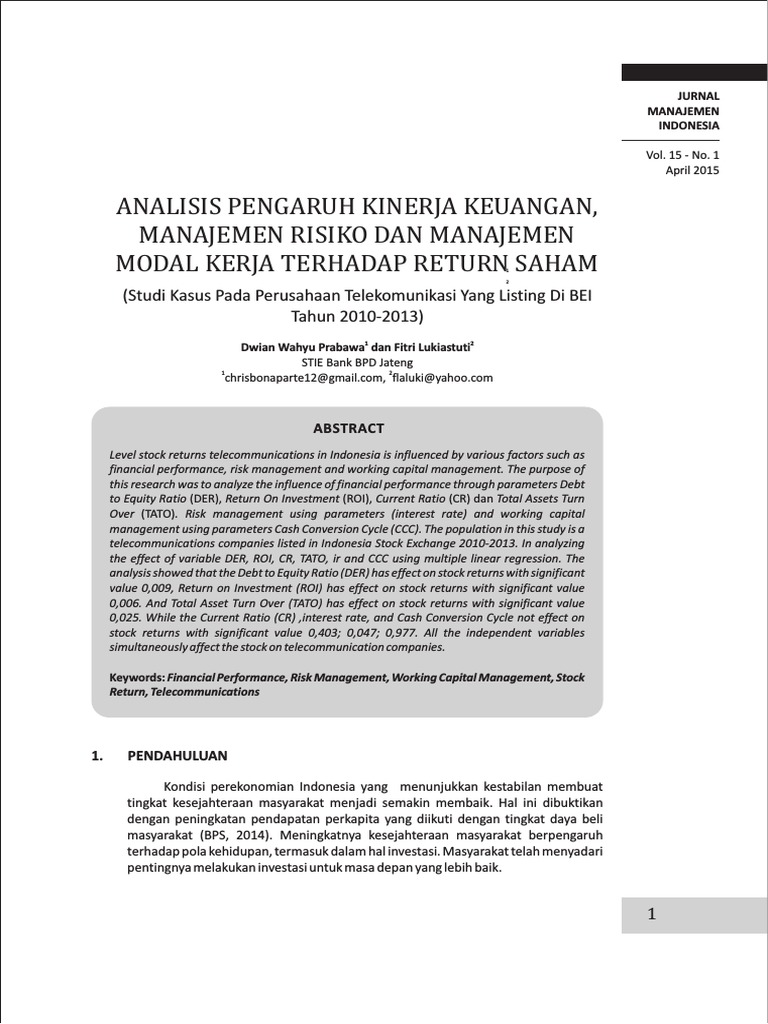 Analisis Pengaruh Kinerja Keuangan Manajemen Risiko Dan