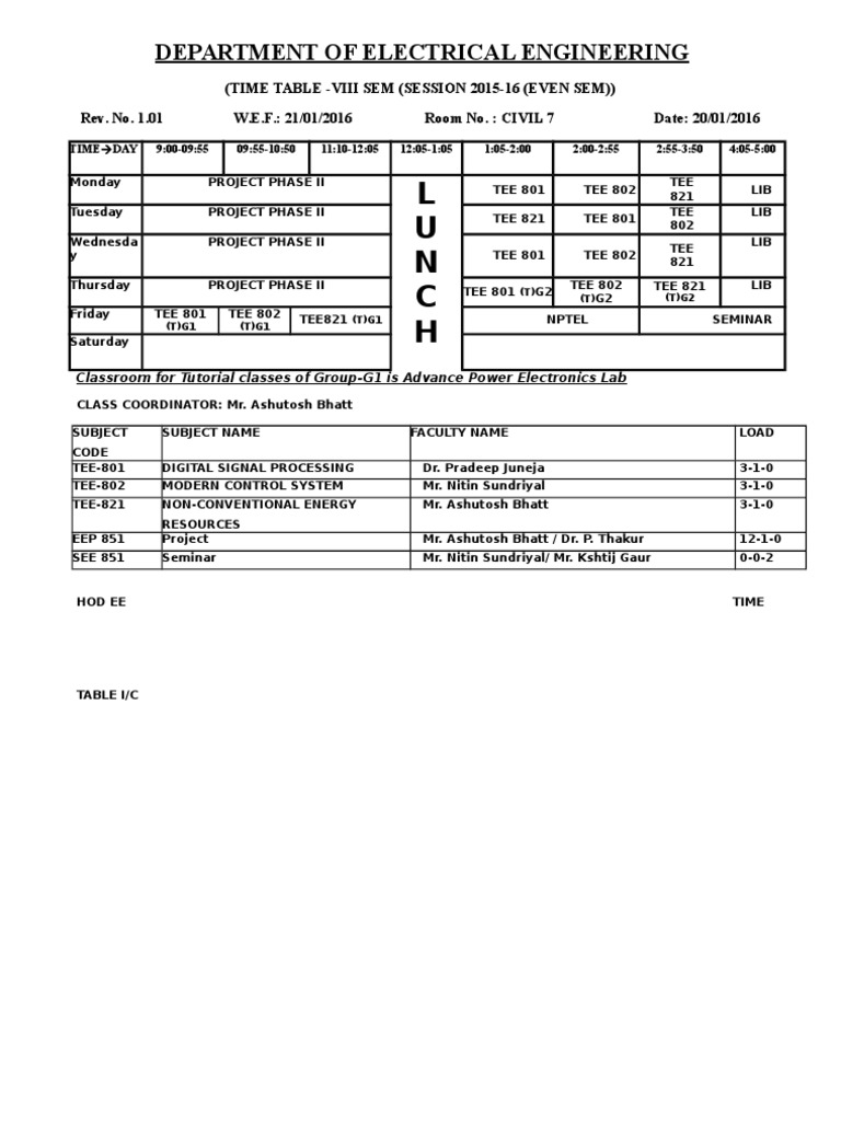 Electrical Engineering 8th Sem Timetable | PDF | Computer Engineering ...