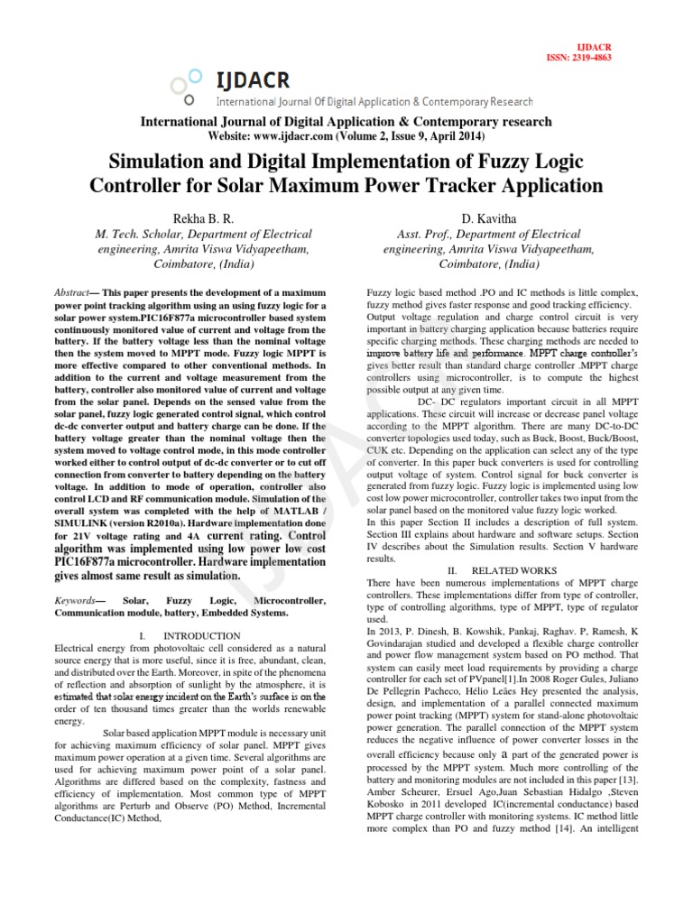 Ijdacr: Simulation and Digital Implementation of Fuzzy Logic Controller ...
